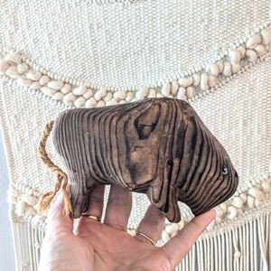 Hand Carved Wooden Buffalo – Vintage Animal Figurine – Rustic Western Home Decor